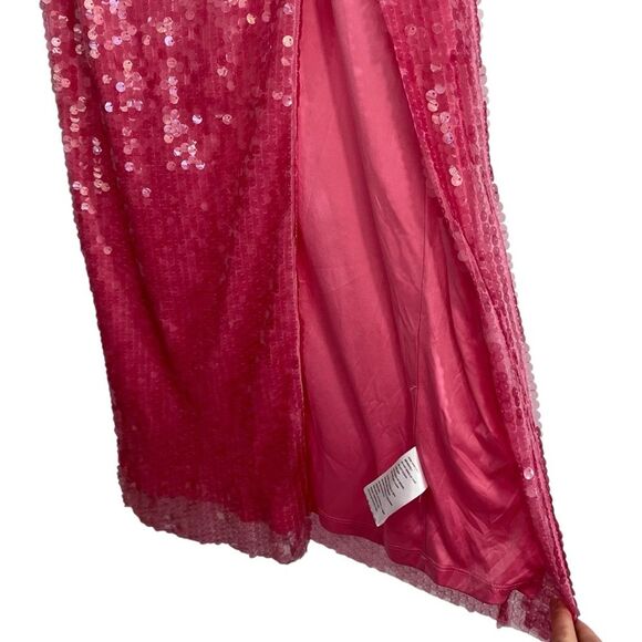 Urban Outfitters UO Harley Pink Sequin Halter Maxi Dress Slit M - Picture 4 of 9
